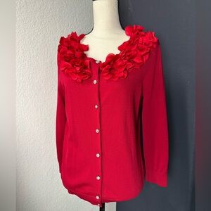 Cable&Gauge red viscose blend cardigan sweater with floral accents Petite Large